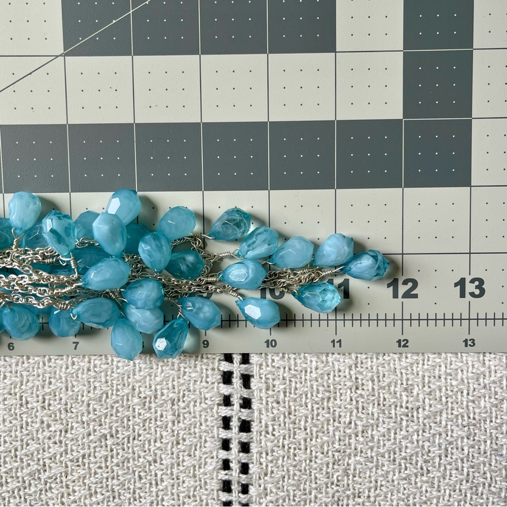 Set Of Earrings & Necklace Blue Raindrop Teardrop Acrylic Multi-layered 24"+3" - Picture 7 of 8